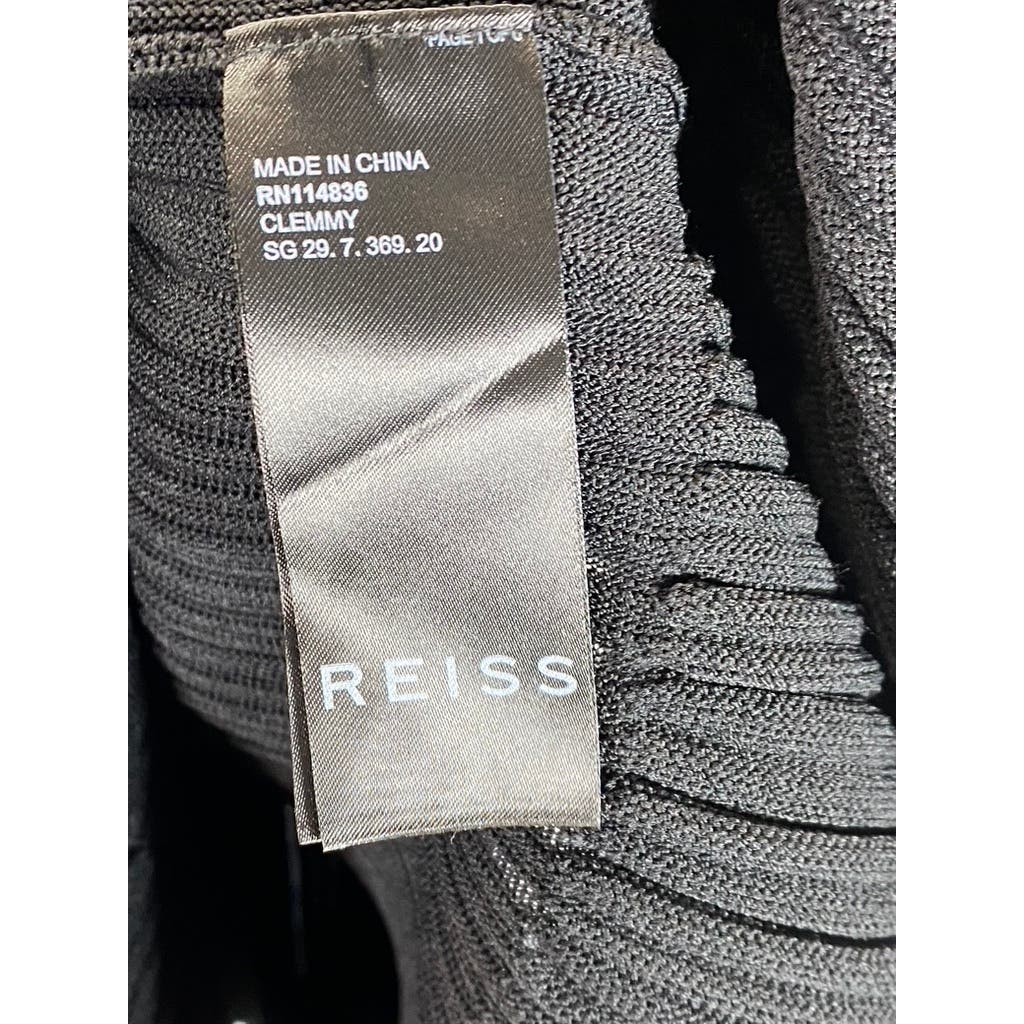 REISS Women's Clemmy Black Pleated Long Sleeve A-line Illusion Dress SZ L