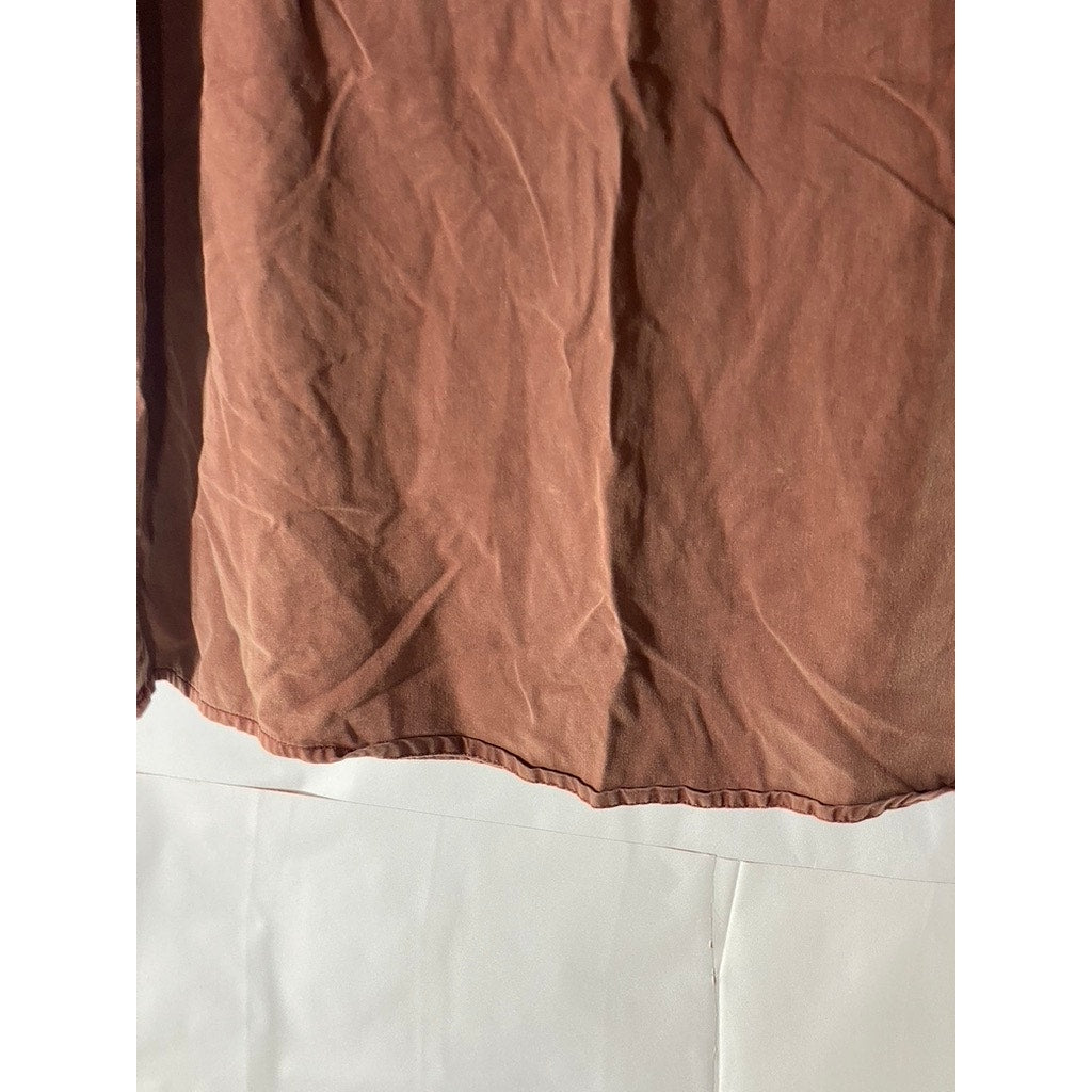 UNBRANDED Women's Burnt Orange Roll-Tab Long Sleeve Relaxed-Fit Henley Dress SZS