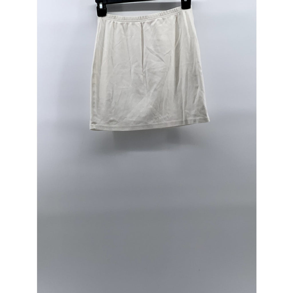 UNBRANDED Women's White Solid Pocketless Casual Straight Mini Skirt SZ M