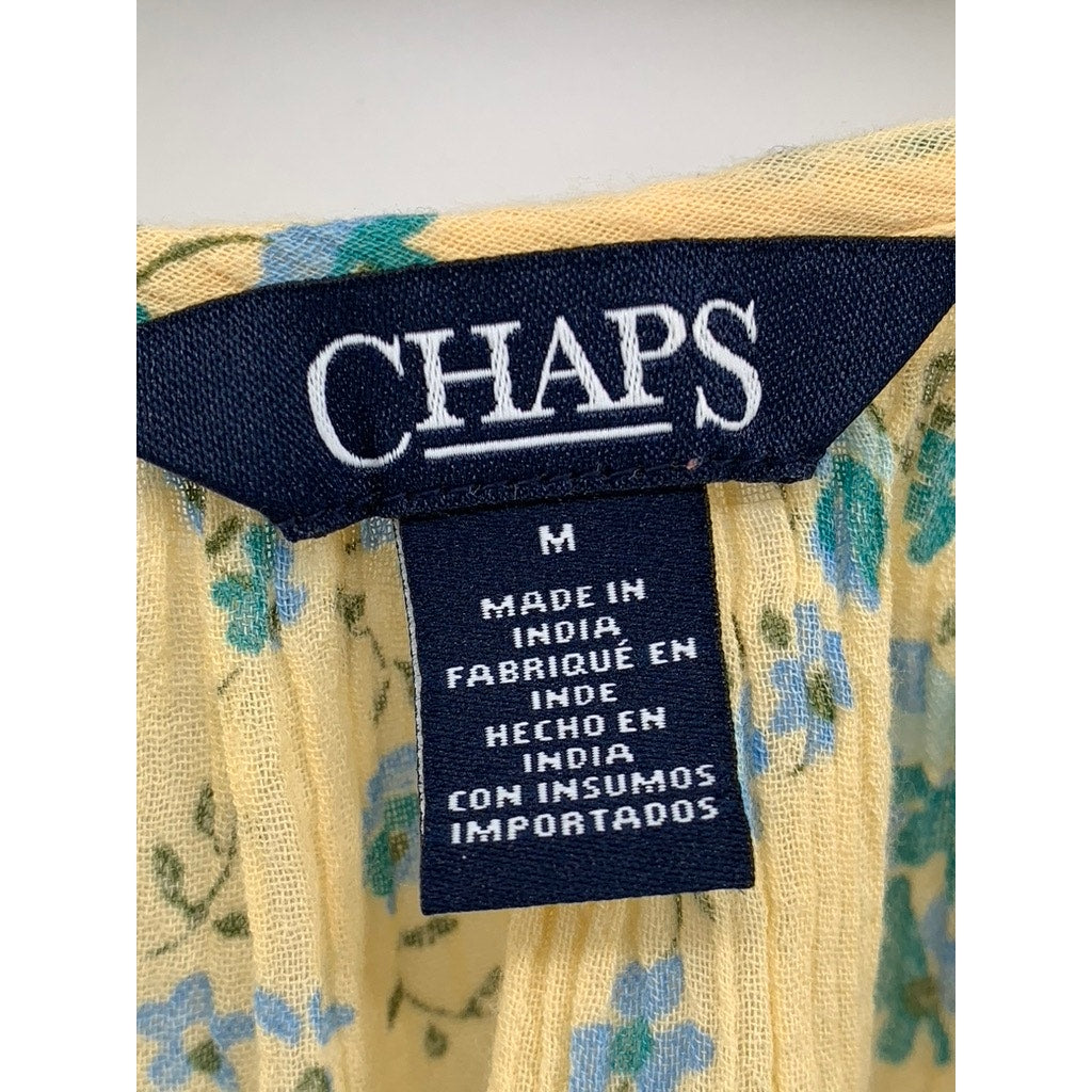 CHAPS Women's Yellow Floral Ruffle Sleeve Top SZ M