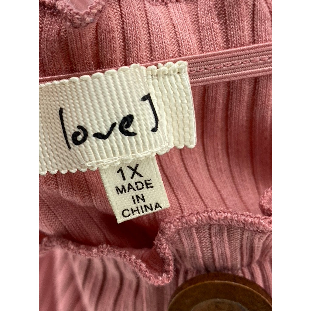 LOVE J Women's Plus Size Pink Ribbed Short Sleeve Bodycon Mini Dress SZ 1X