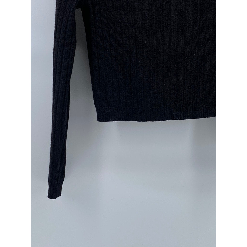 REFORMATION Women’s Black Crewneck Ribbed Long Sleeve Knit Top SZ M