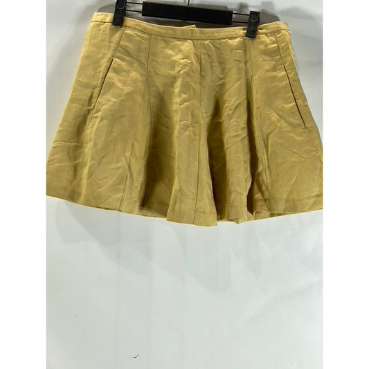 J.CREW Women's Tan Linen-Blend Pocket Pull-On A-Line Mini Skirt SZ 10