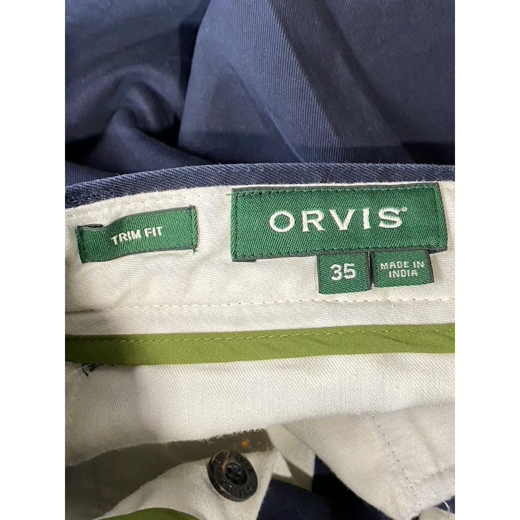 ORVIS Men's Navy Cotton Ultimate Khaki Trim-Fit Plain Front Pants SZ 35