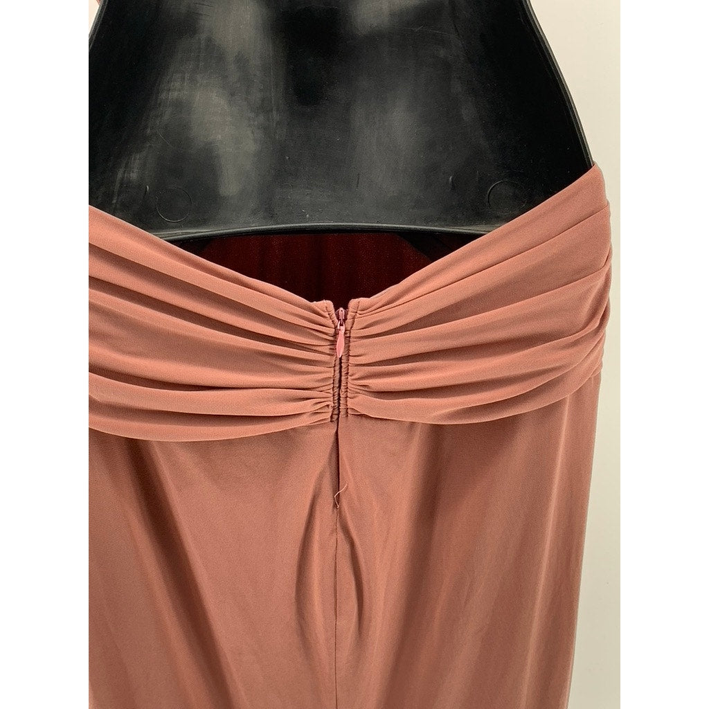 KATIE MAY Women's Ash Rose Secret Agent Plunging V-Neck Open-Back Gown SZ S