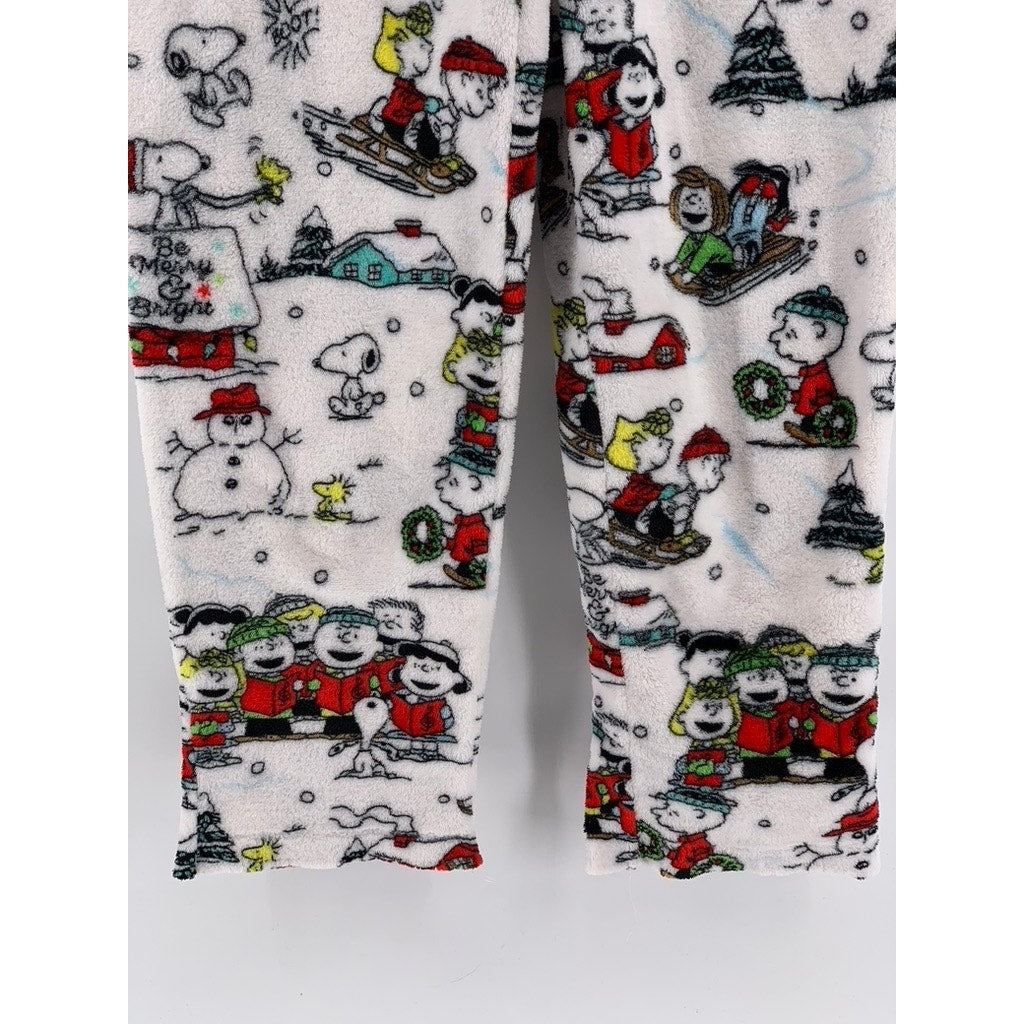PEANUTS Women's White-Red Snoopy Christmas Printed Pajama Pants SZ L