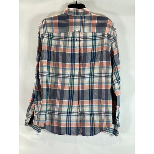 AMERICAN EAGLE Men's Blue/Orange Plaid Seriously Soft Classic Shirt SZ M