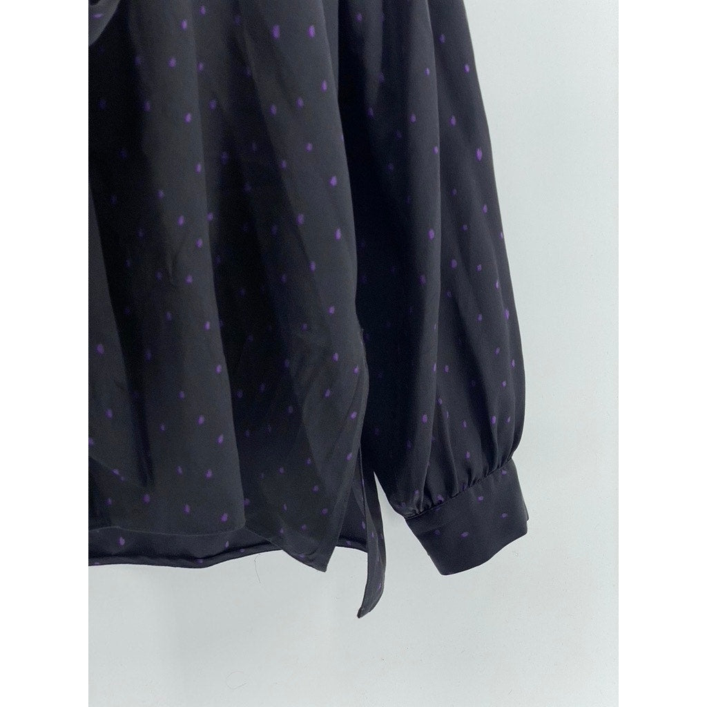SCANLAN THEODORE Women’s Black-Purple Micro Dot Tie-Neck Long Sleeve Blouse SZ 4