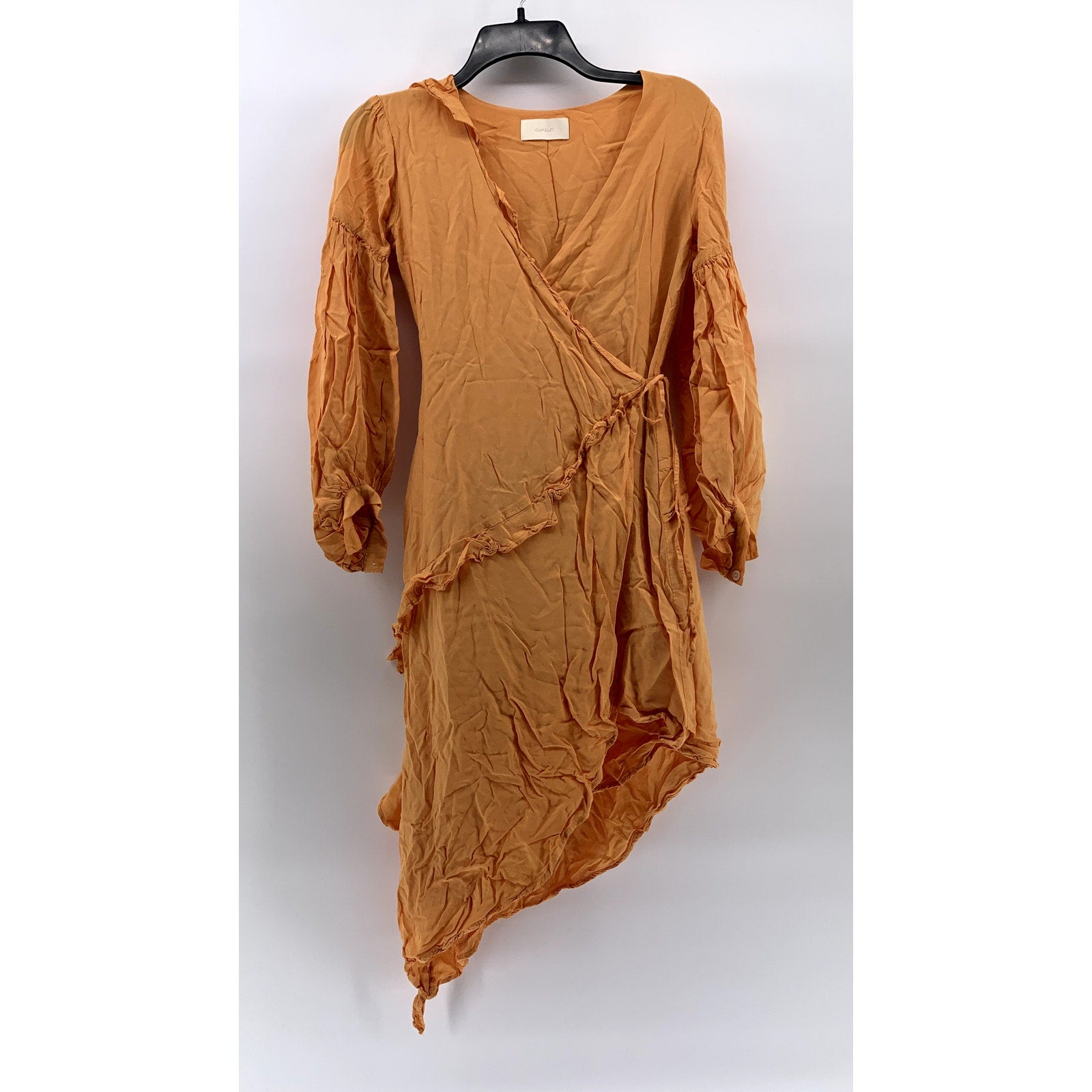 CAPULET Women’s Orange Pansy Asymmetrical Hem Wrap Long Sleeve Dress SZ S