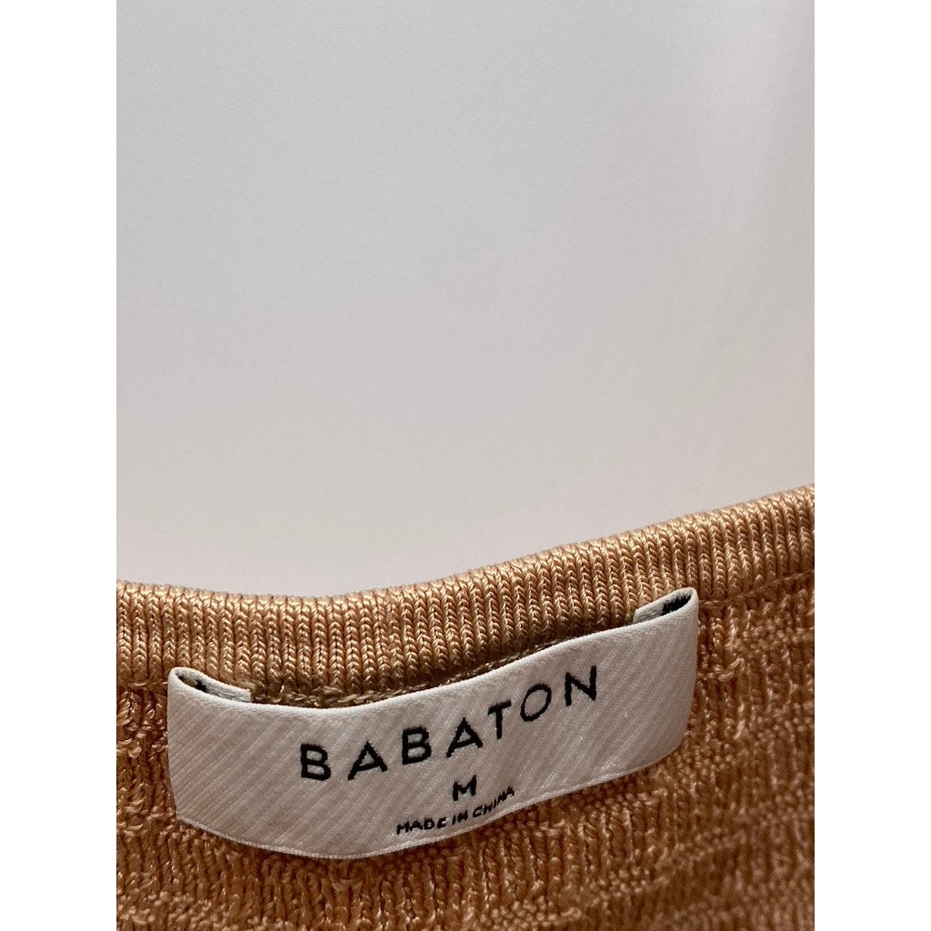 BABATON Women's Tan Sculpt Knit Button-Front Straight-Neck Cropped Tank Top SZ M