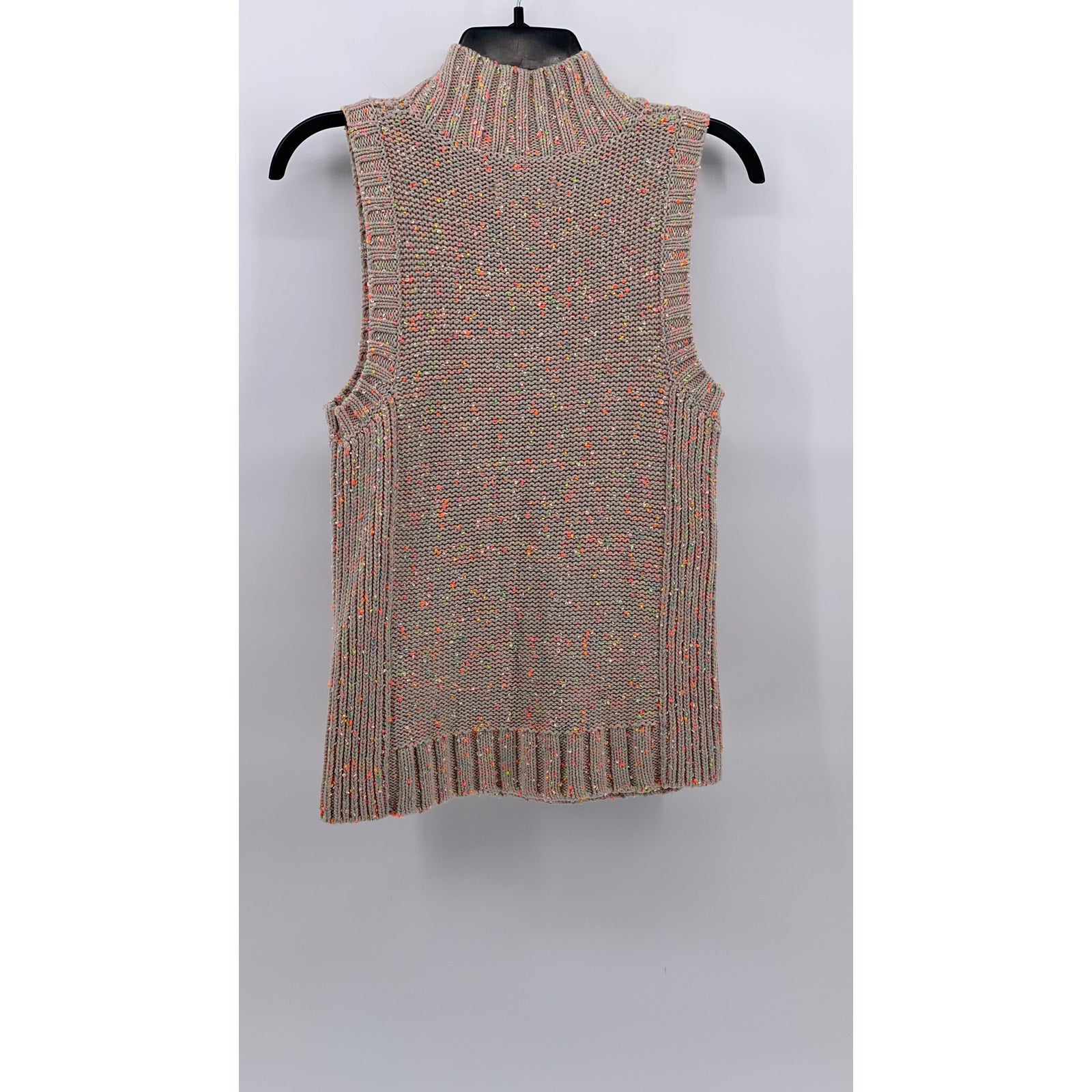 ANTHROPOLOGIE Women's Beige-Multi Mock-Neck Brea Confetti Sweater Vest SZ M