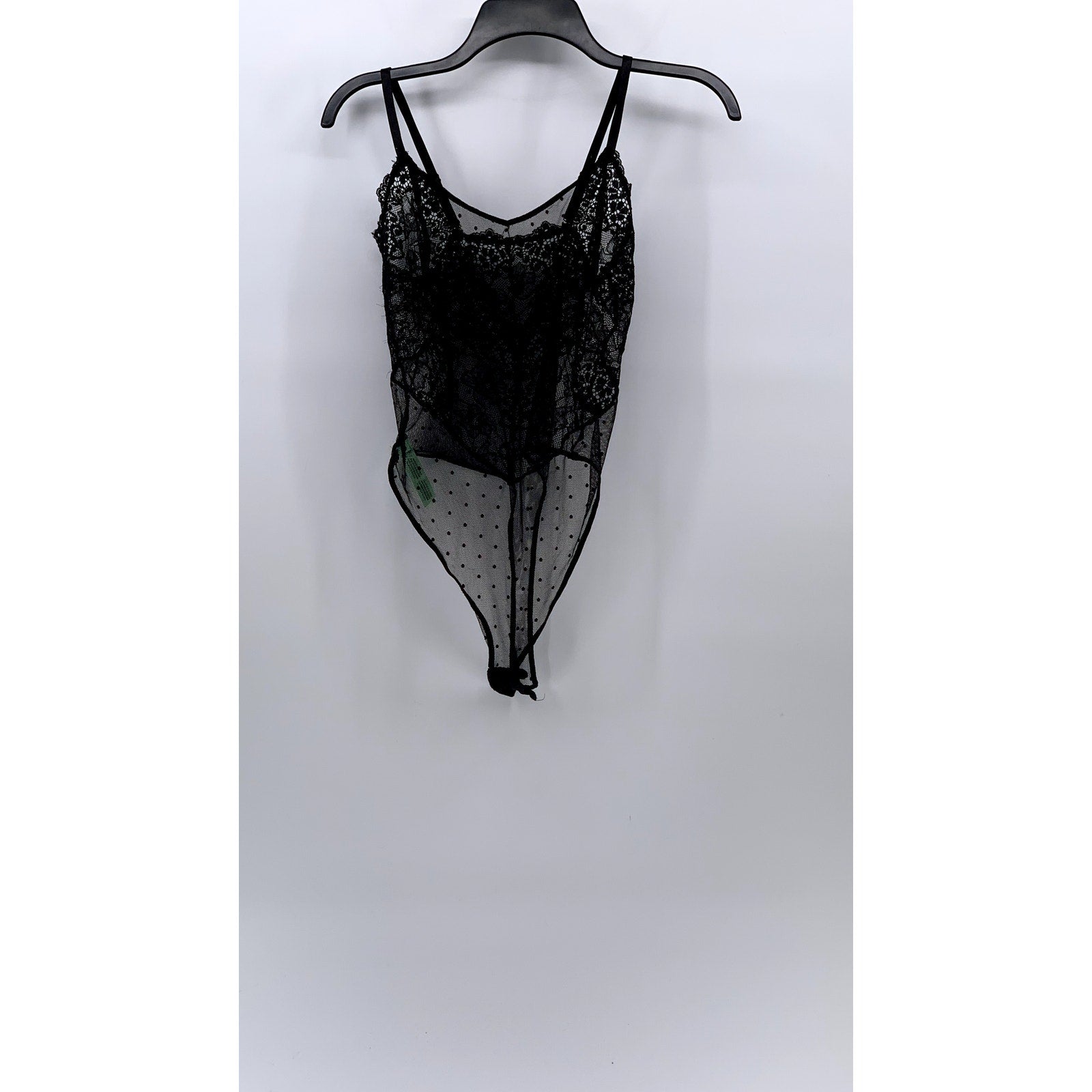 HONEYDEW INTIMATES Women's Black Lace Spaghetti Strap V-Neck Bodysuit SZ M