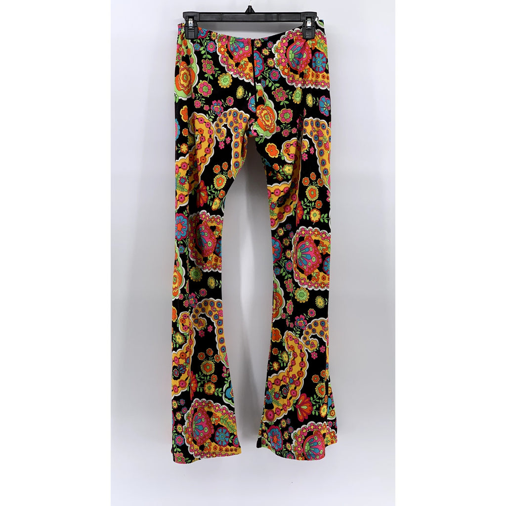 LEG AVENUE Women’s Black-Multicolor Paisley Retro Flare Pants SZ M/L