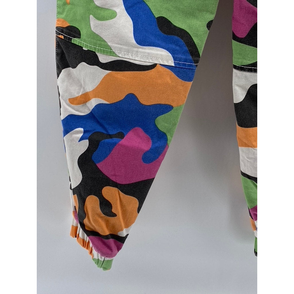 V.I.P Women's White-Multicolor Printed Bungee Cord Waist Paperbag Pants SZ 7/8