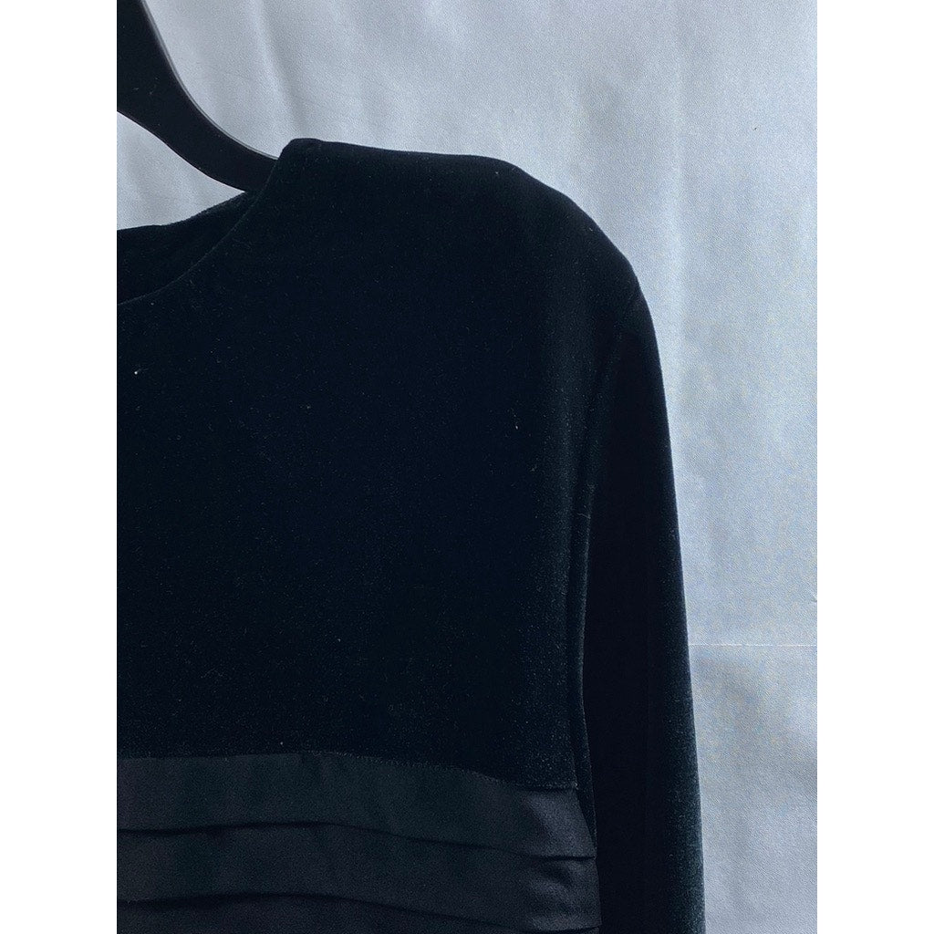 UNBRANDED Women's Black Layered Crewneck Velvet Back Button Long Sleeve Top SZ S
