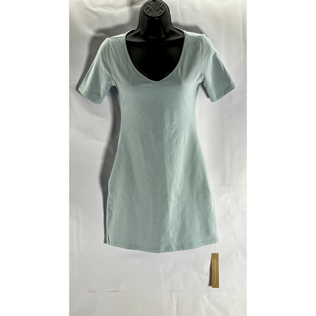 REFORMATION Women's Light Blue V-Neck Short Sleeve Knit Mini Dress SZ S