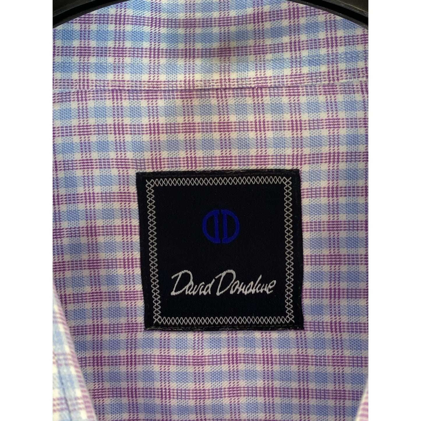 DAVID DONAHUE Men's Pink/Blue Gingham Button-Up Long Sleeve Shirt SZ 16.5 34/35