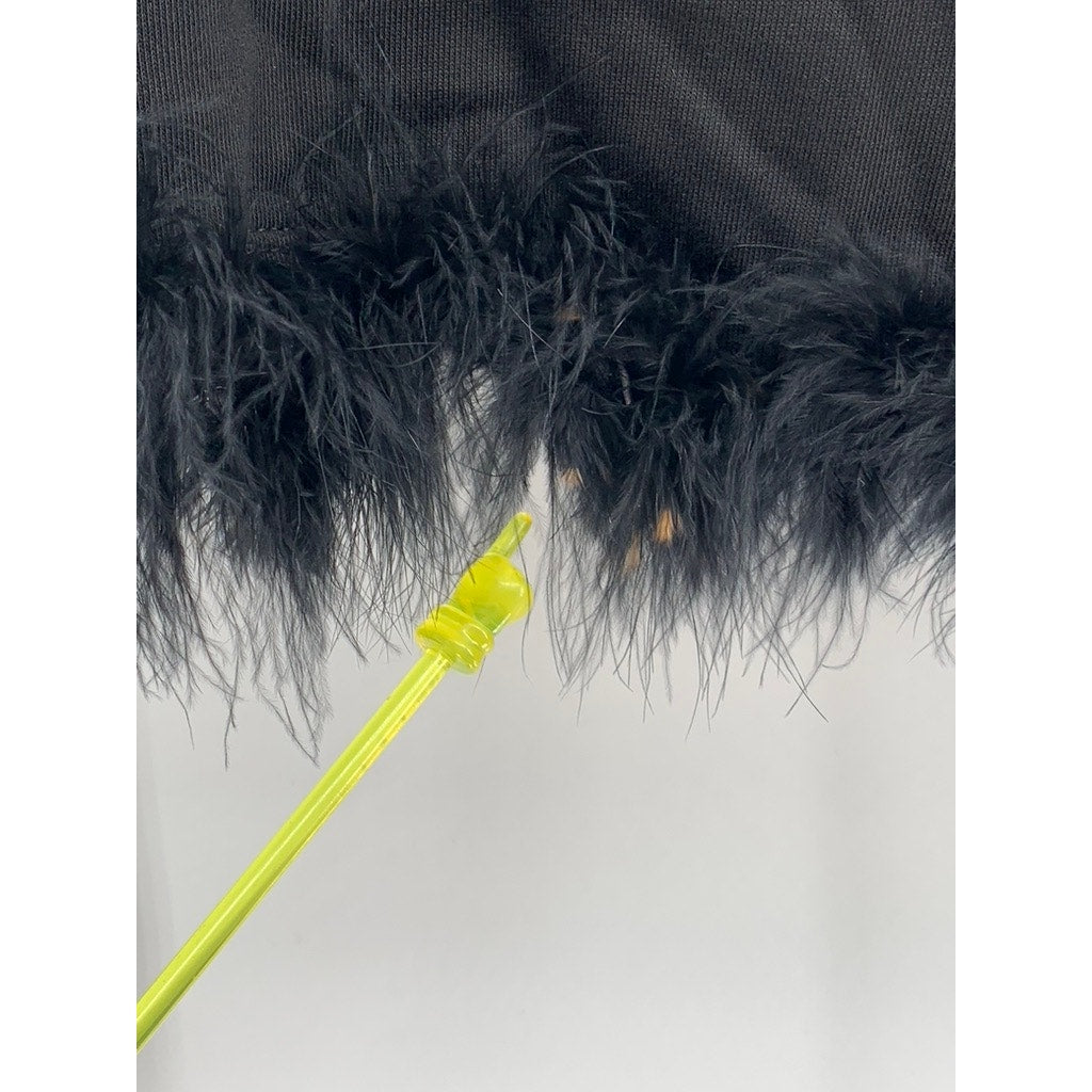 FOREVER 21 Women's Black Fur Hem Long Sleeve Cropped Crewneck Sweater SZ M