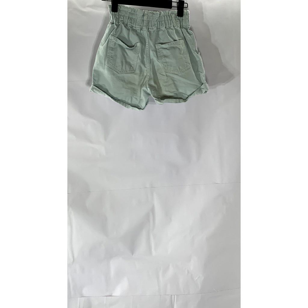 ZARA Girls' Light Blue Denim Button-Front Paperbag Shorts SZ 9