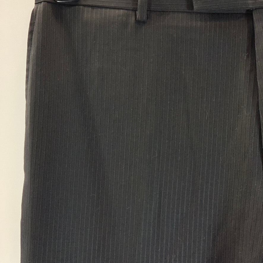 HUGO BOSS Men's Black Pinstripe Virgin Wool Flat Front Dress Pants SZ 40R