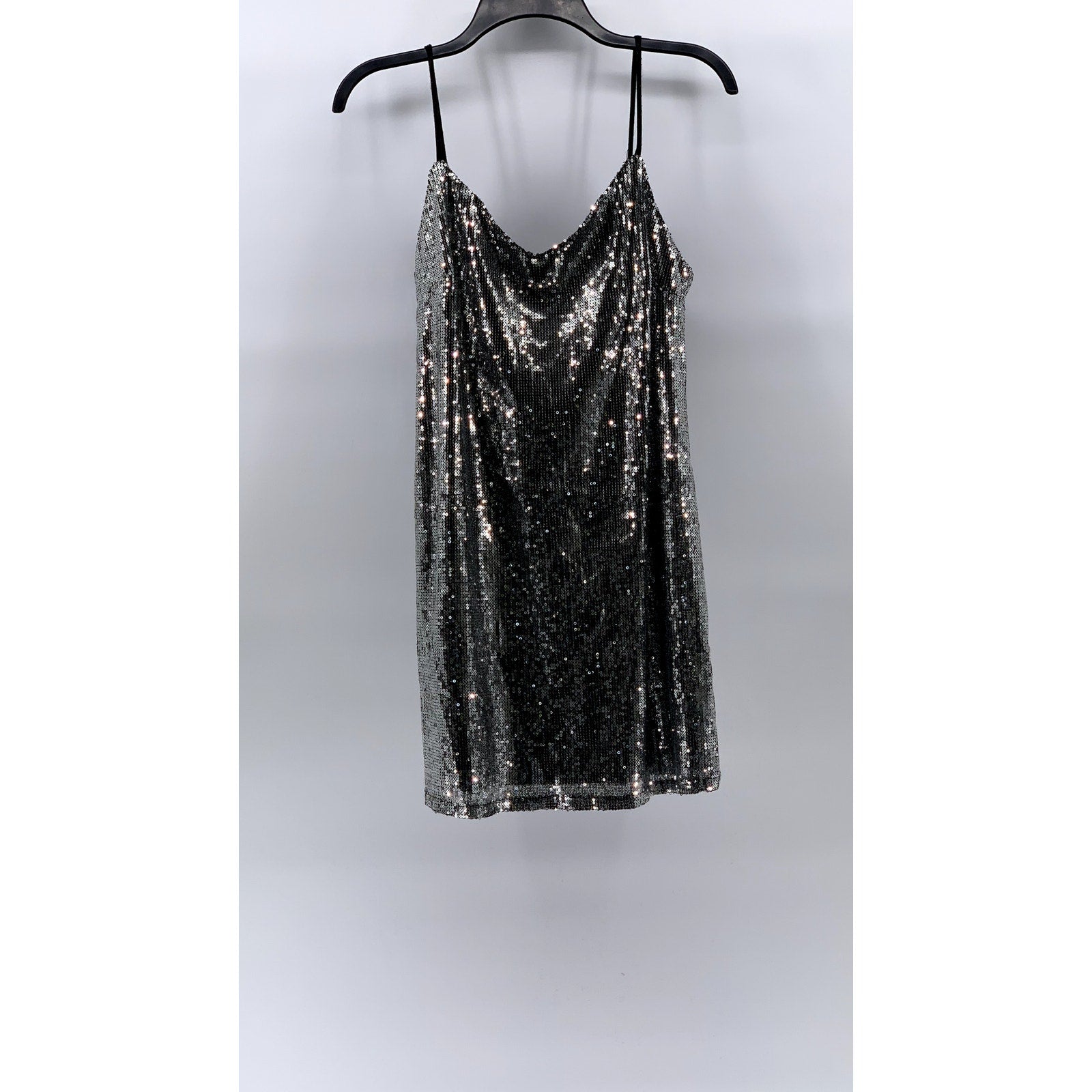 WILD FABLE Women’s Silver Sequin Embellished V-Neck Spaghetti Strap Dress SZ S