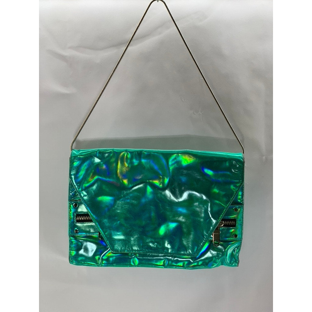 MILLY Women's Green Iridescent Flap Shoulder Bag