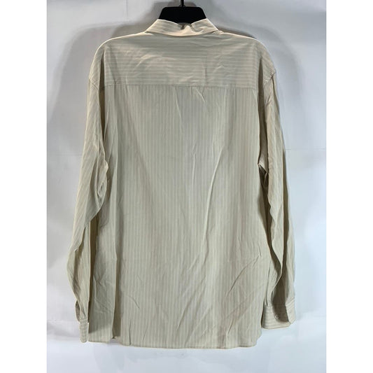 PERRY ELLIS Men's Beige Striped Button-Up Long Sleeve Shirt SZ XL