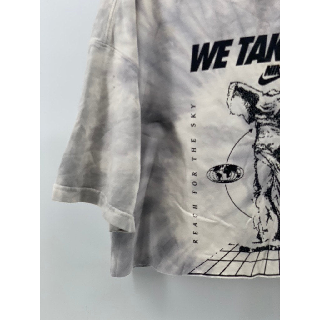 NIKE Women's Gray-White Tie-Dye We Take You Higher Cut-Off SThe Nike Tee SZ L