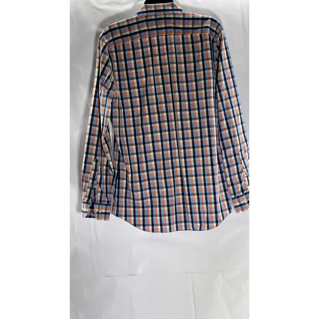 BANANA REPUBLIC Men's Orange/Blue Tri-Tone Gingham Grant Fit Button-Up Shirt SZM