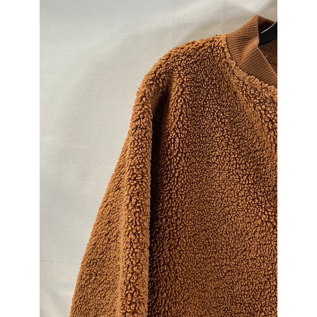 FOREVER 21 Women's Brown Faux-Fur Teddy Full-Zio Bomber Jacket SZ M