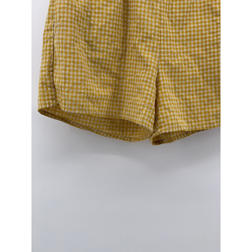 UNBRANDED Women's Yellow-White Gingham Pull-On High-Rise Casual Shorts SZ S