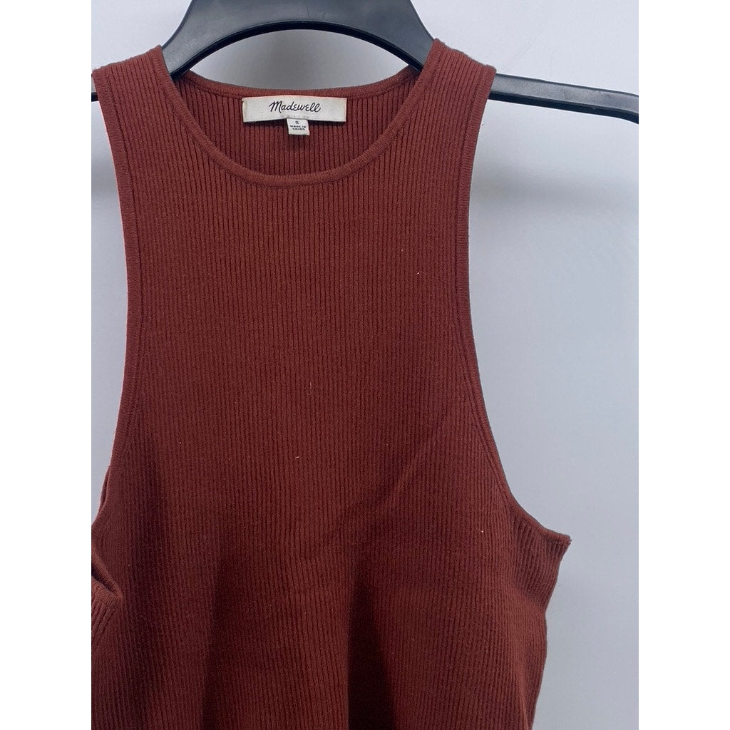MADEWEEL Women's Brown Crewneck Rib The Signature Knit Cutaway Sweater Tank SZ S