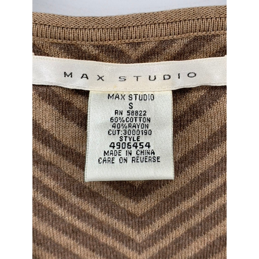 MAX STUDIO Women’s Brown Two-Tone Diagonal Stripe V-Neck Sweater Dress SZ S