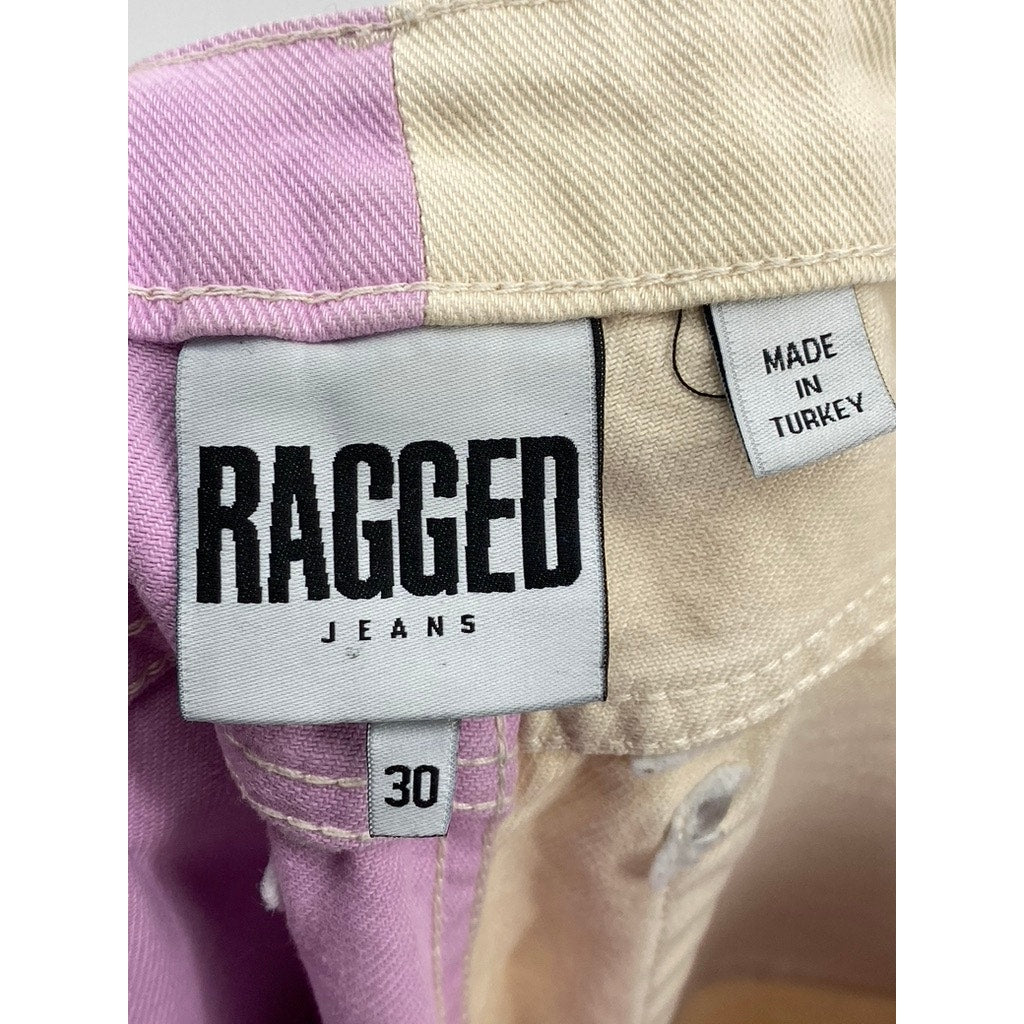 RAGGED JEANS Women's Lilac-Beige Two-Tone Straight-Leg Frayed Jean SZ 30