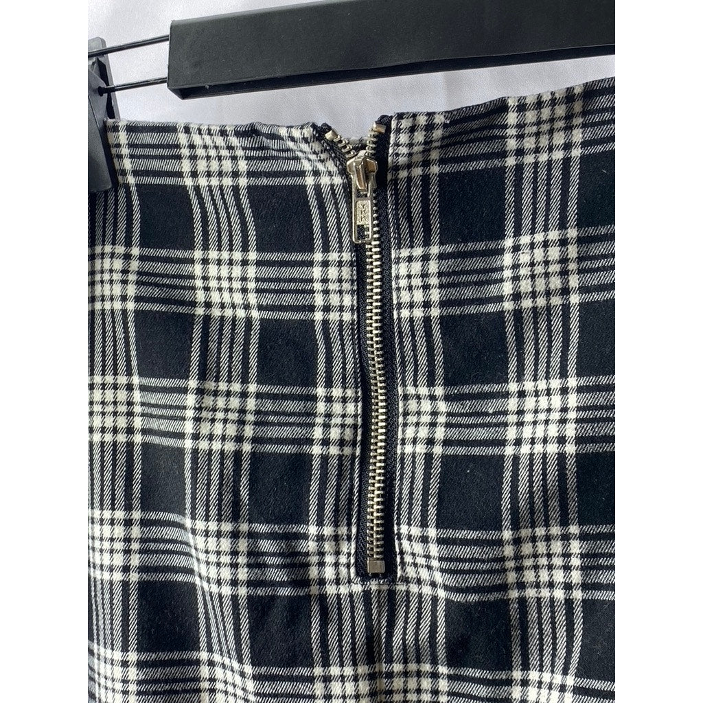 SILENCE & NOISE Women's Black-White Plaid Zipper-Pocket Mini Skirt SZ 12