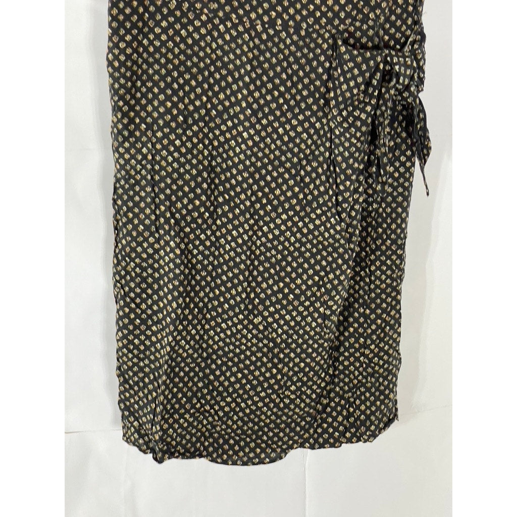 SHERI MARTIN Women's Black Printed Side-Tie Short Sleeve A-Line Dress SZ 12