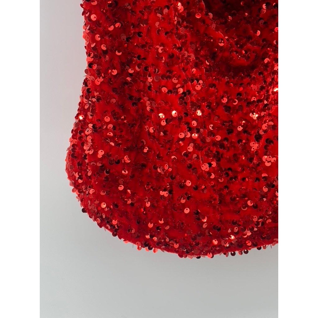 EXPRESS Women's Red Sequin Embellished V-Neck Spaghetti Strap Glam Top SZ S