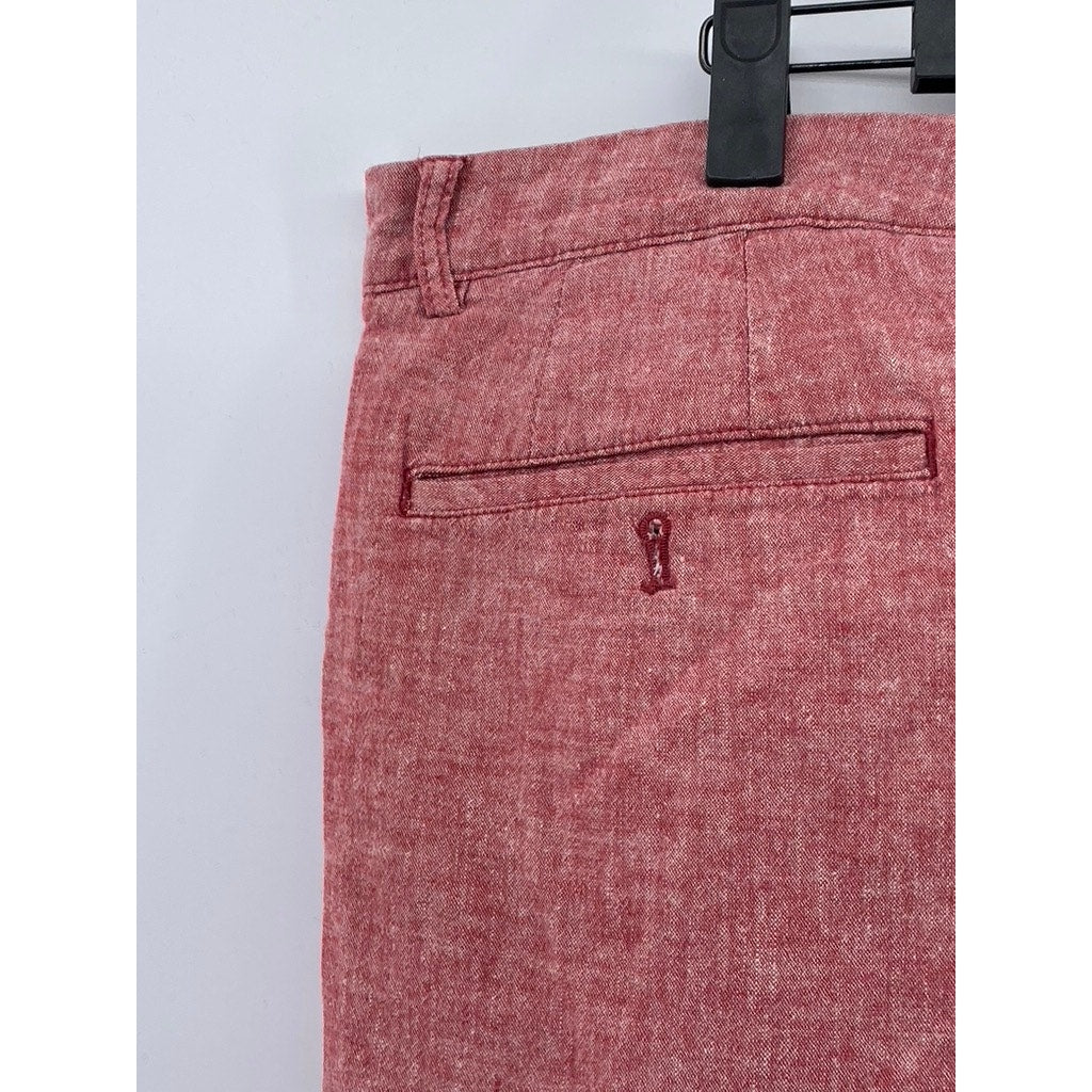 CLUB MONACO Men's Red Linen-Blend Maddox-Fit Chino Shorts SZ 33