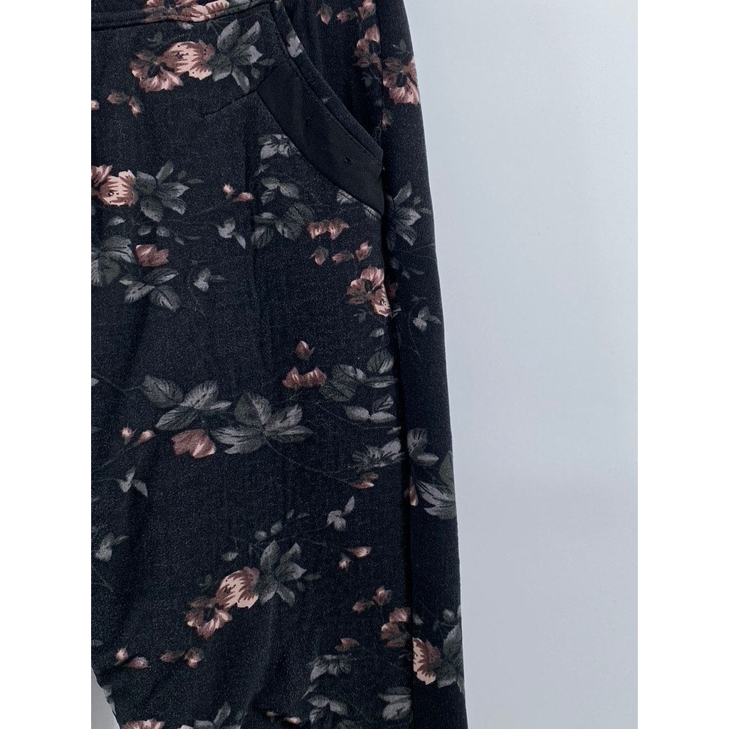 FASHION Women's Black Floral Print Pull-On Casual Pants SZ S