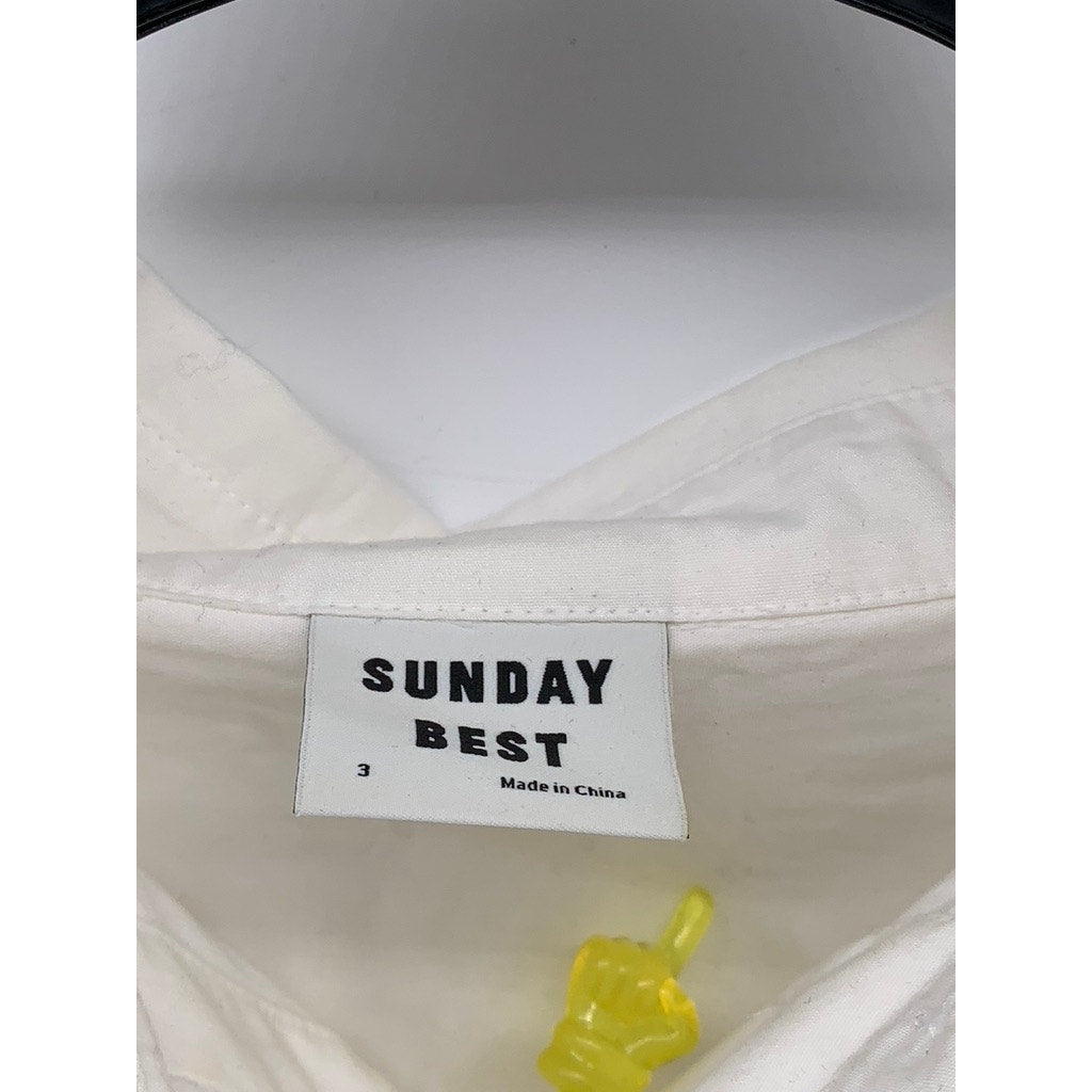 SUNDAY BEST Women's White Button-Up Long Sleeve Collared Cropped Top SZ 3