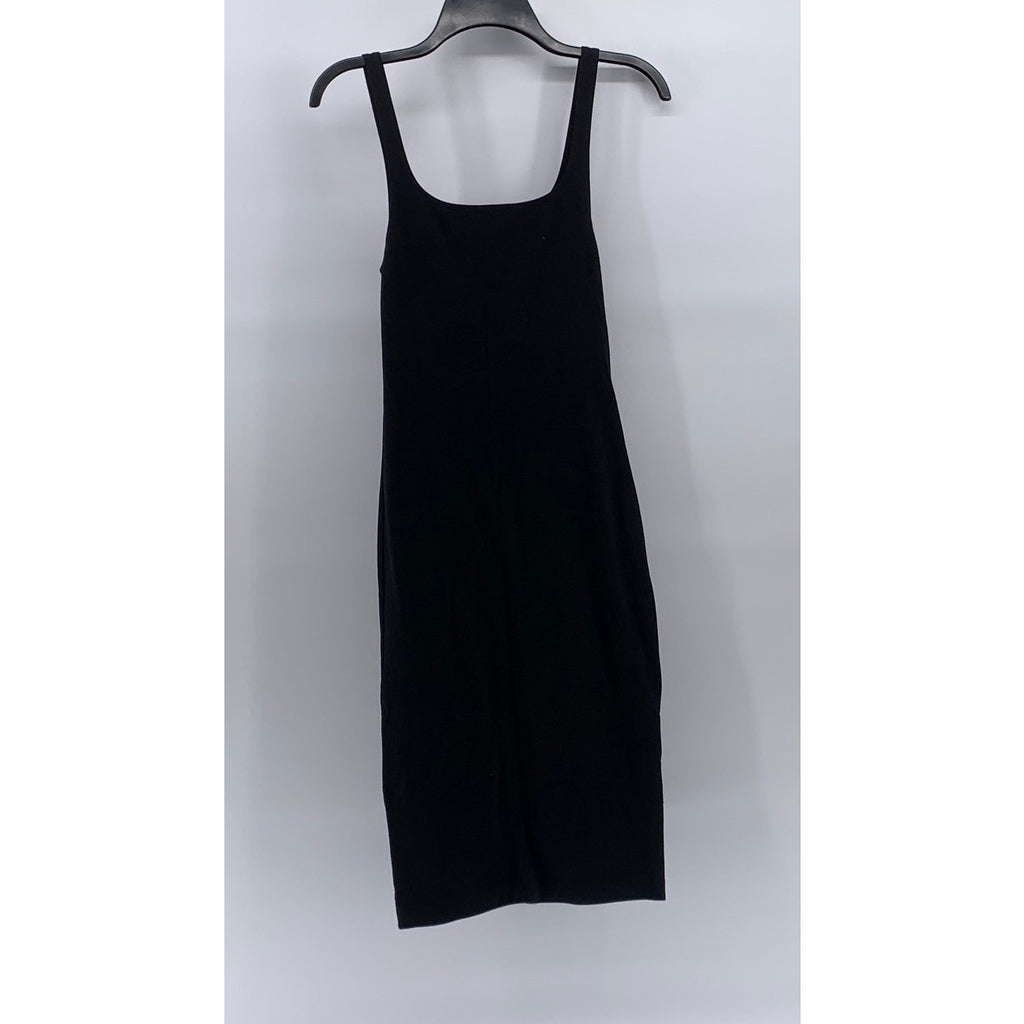 ZARA TRAFALUC Women's Black Solid Straight-Neck Bodycon Midi Dress SZ M