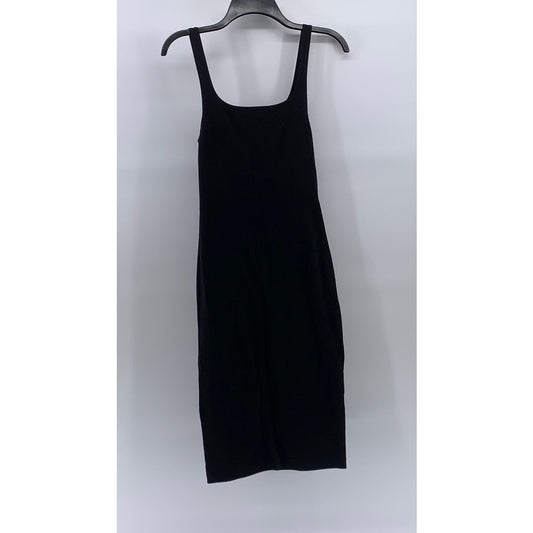 ZARA TRAFALUC Women's Black Solid Straight-Neck Bodycon Midi Dress SZ M