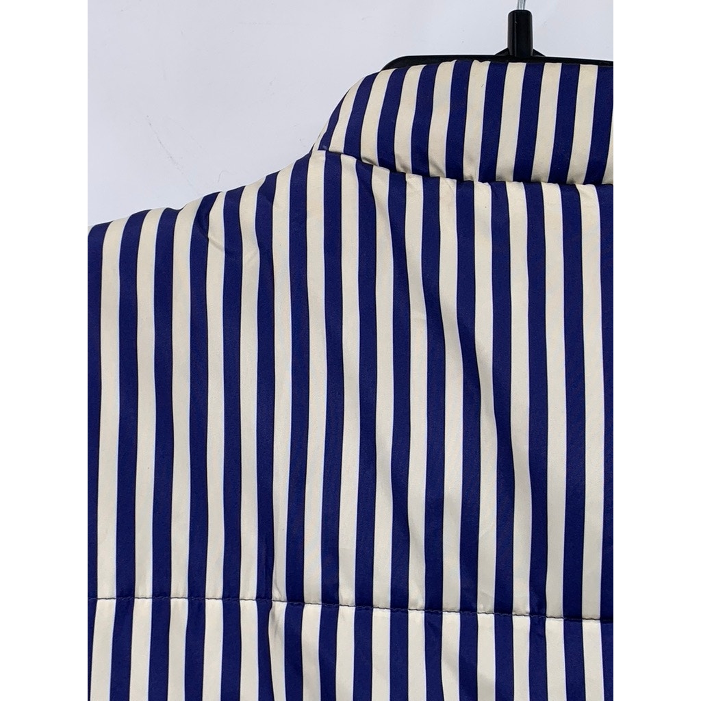 FREE ASSEMBLY Women's Blue-White Striped Snap-Button Puffer Quilted Vest SZ S