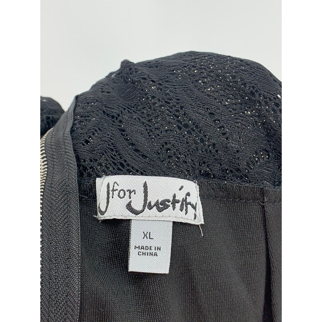 J For JUSTIFY Women's Black Metallic Cross-Back Lace Jumpsuit SZ XL