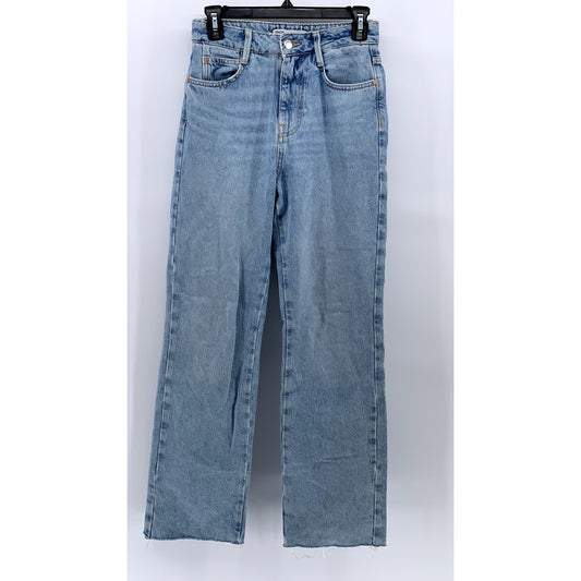ZARA Women's Light Blue High-Rise Straight-Leg Five-Pocket Frayed Jeans SZ 2