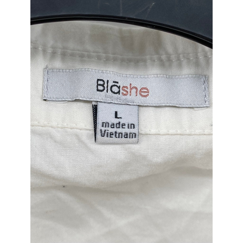 BLASHE Women’s White-Black Tie-Front Button-Up Long Sleeve Shirt Dress SZ L