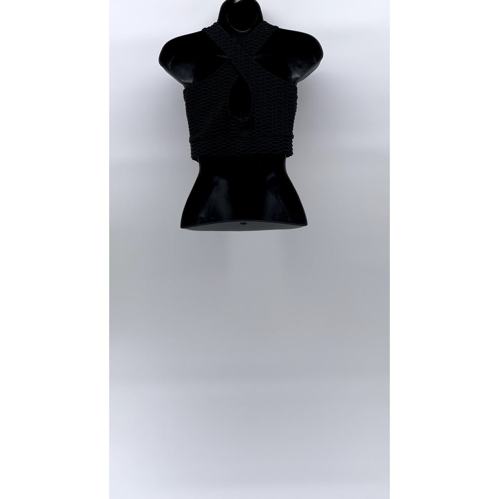 FOREVER 21 Women's Blac Textured V-Neck Cross Back Cropped Top SZ M