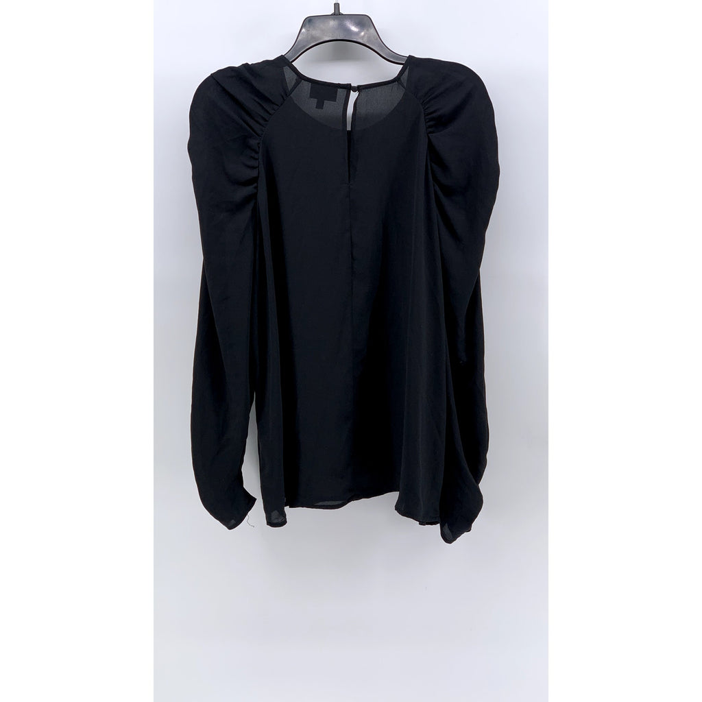 WHO WHAT WEAR Women's Black Long Puff Sleeve Top SZ L