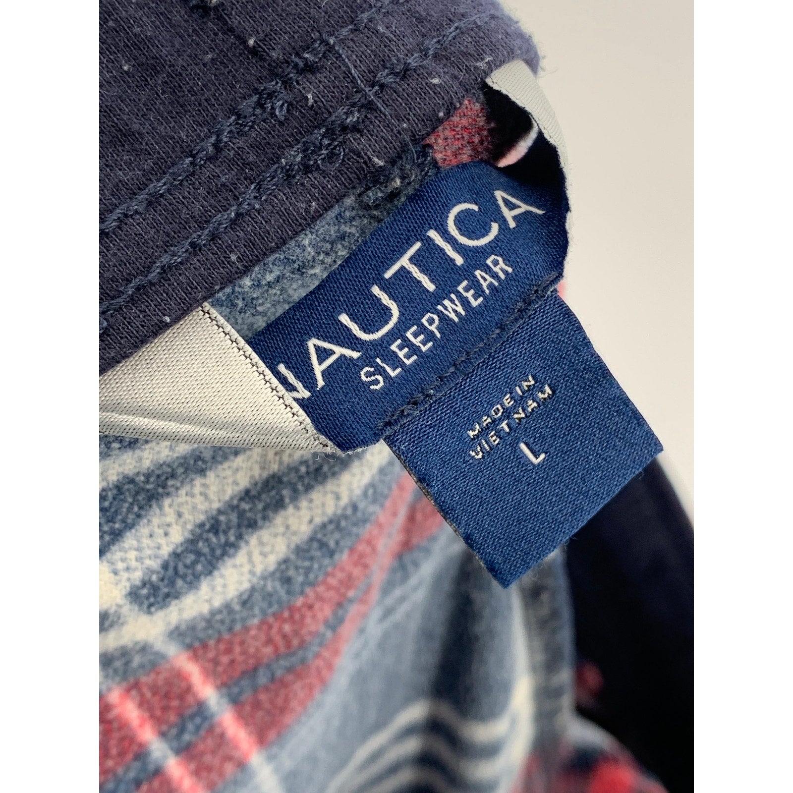 NAUTICA Men's Navy-Red Plaid Flannel Pull-On Classic-Fit Pajama Pants SZ L