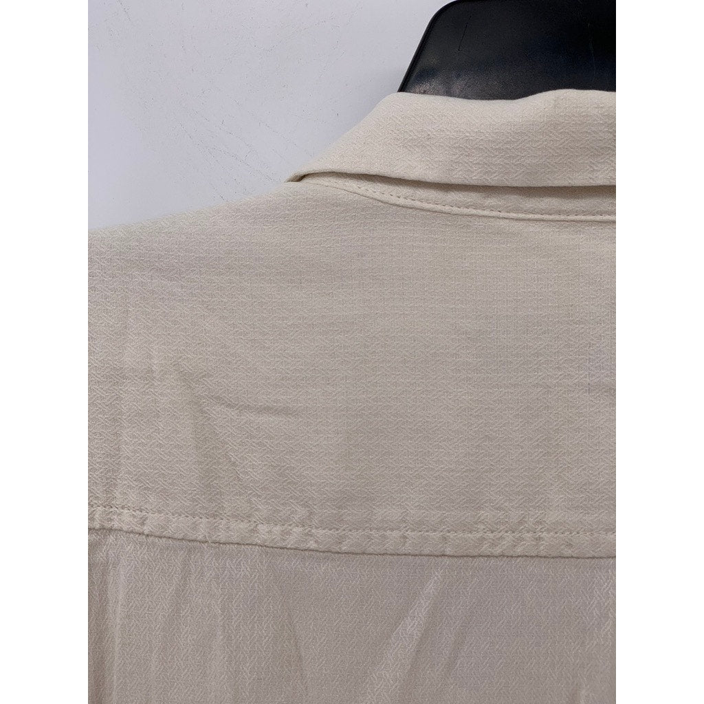 TOMMY BAHAMA Men's Beige Silk Blend Button-Up Short Sleeve Shirt SZ